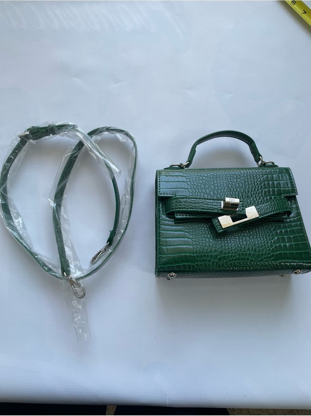 Steve Madden Green Croc-Embossed Mini Top Handle Bag with Removable Strap
